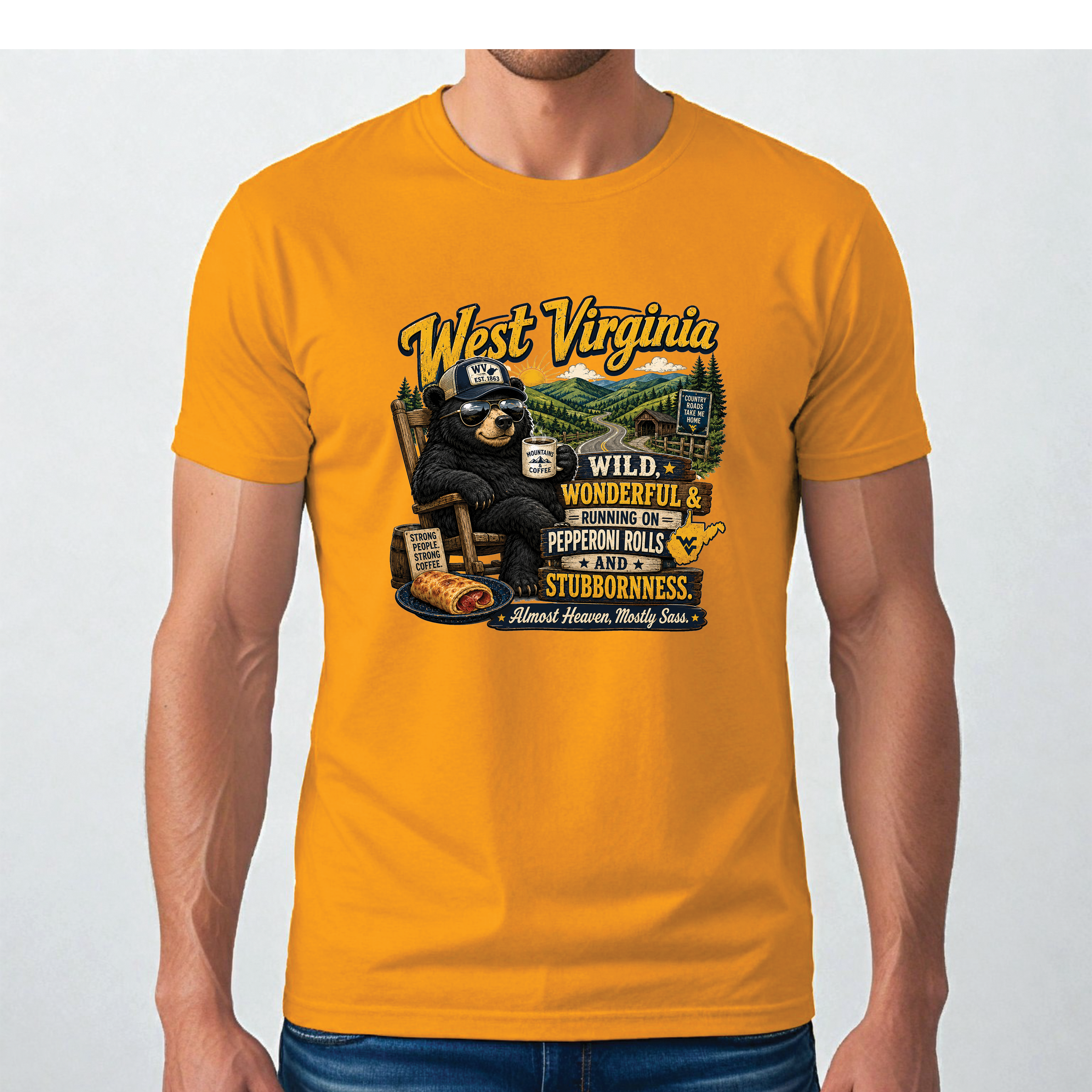 West Virginia Bear T-Shirt, Wild Wonderful Pepperoni Rolls Shirt, Funny WV Mountain Tee