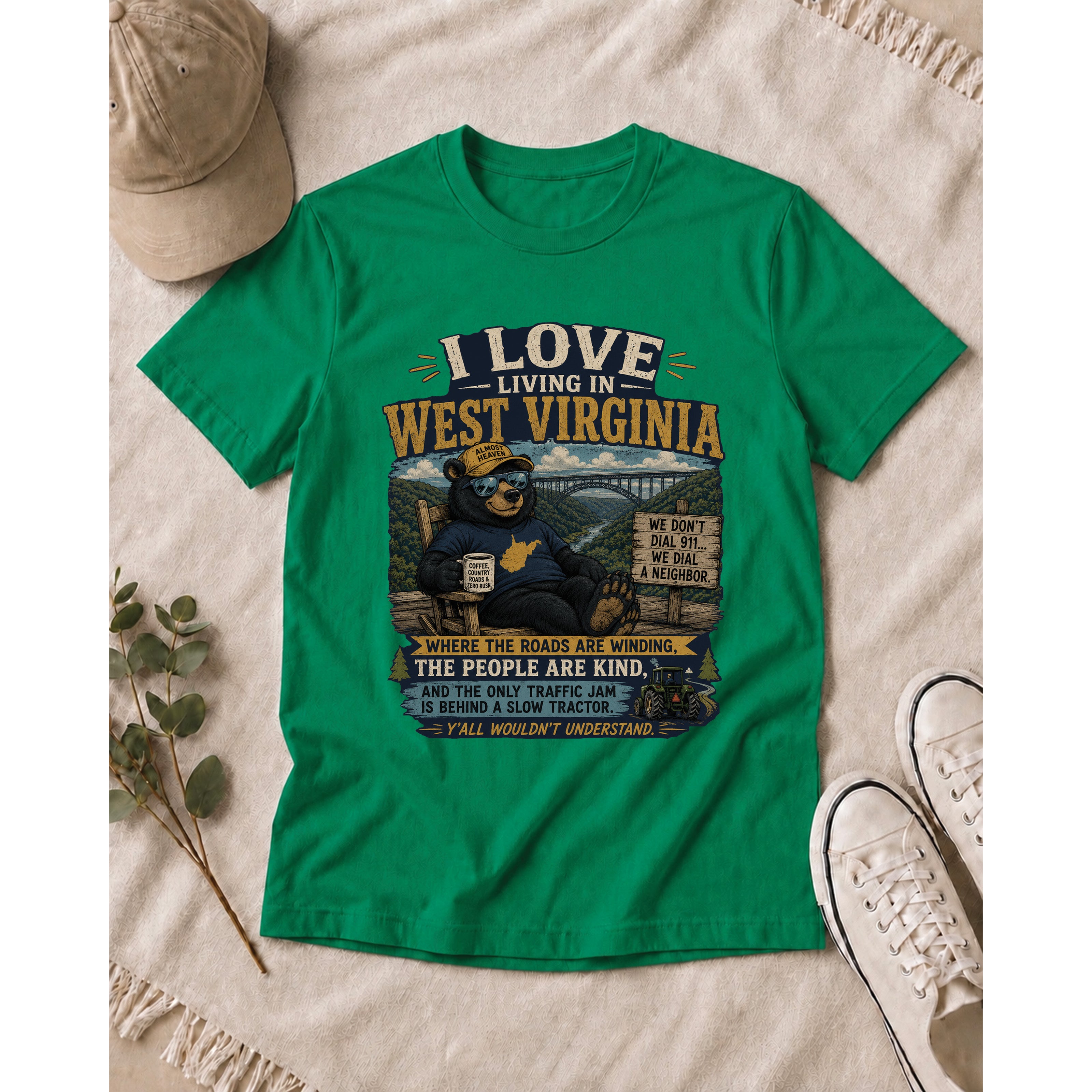 Funny West Virginia T-Shirt | I Love Living in WV Bear Shirt 1001