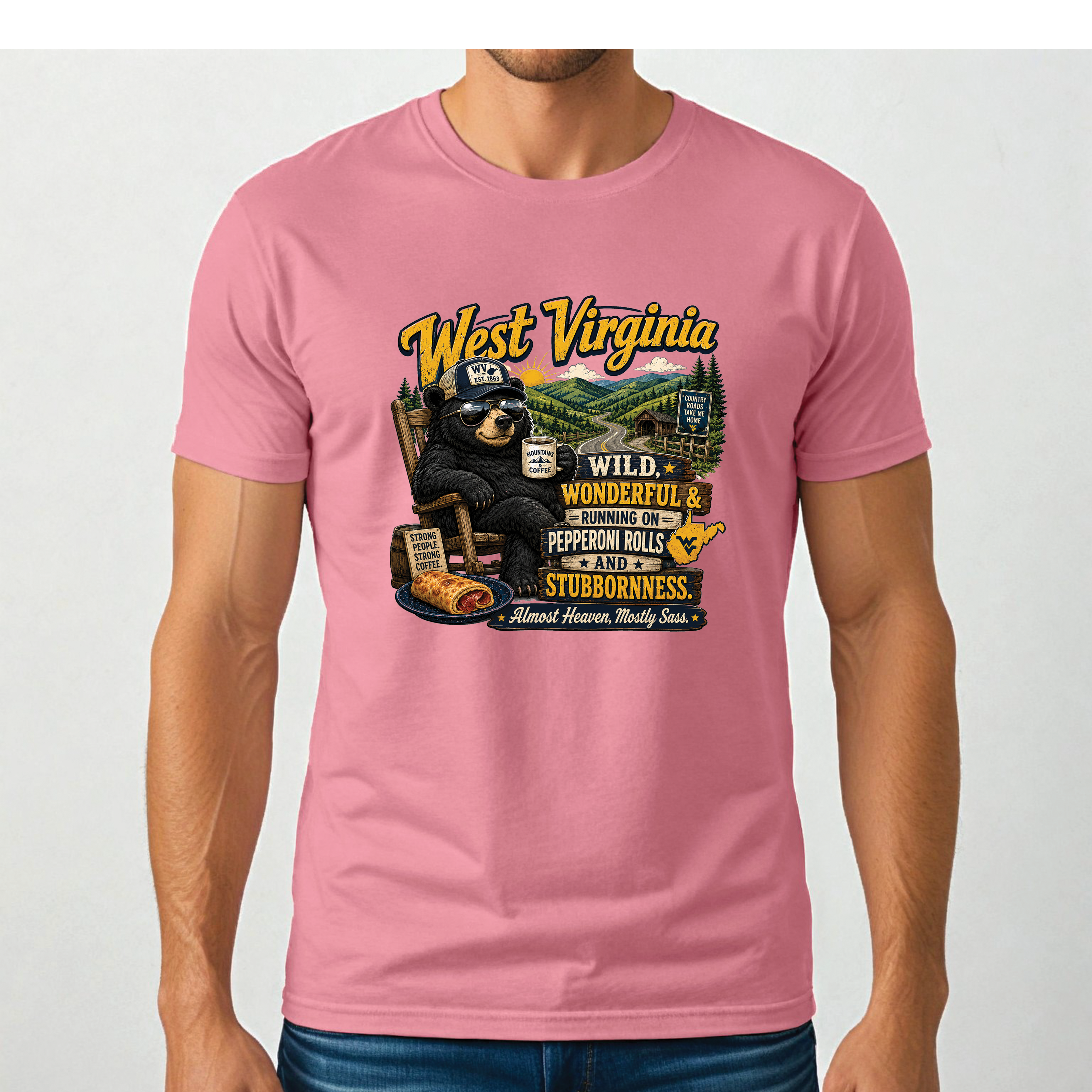 West Virginia Bear T-Shirt, Wild Wonderful Pepperoni Rolls Shirt, Funny WV Mountain Tee