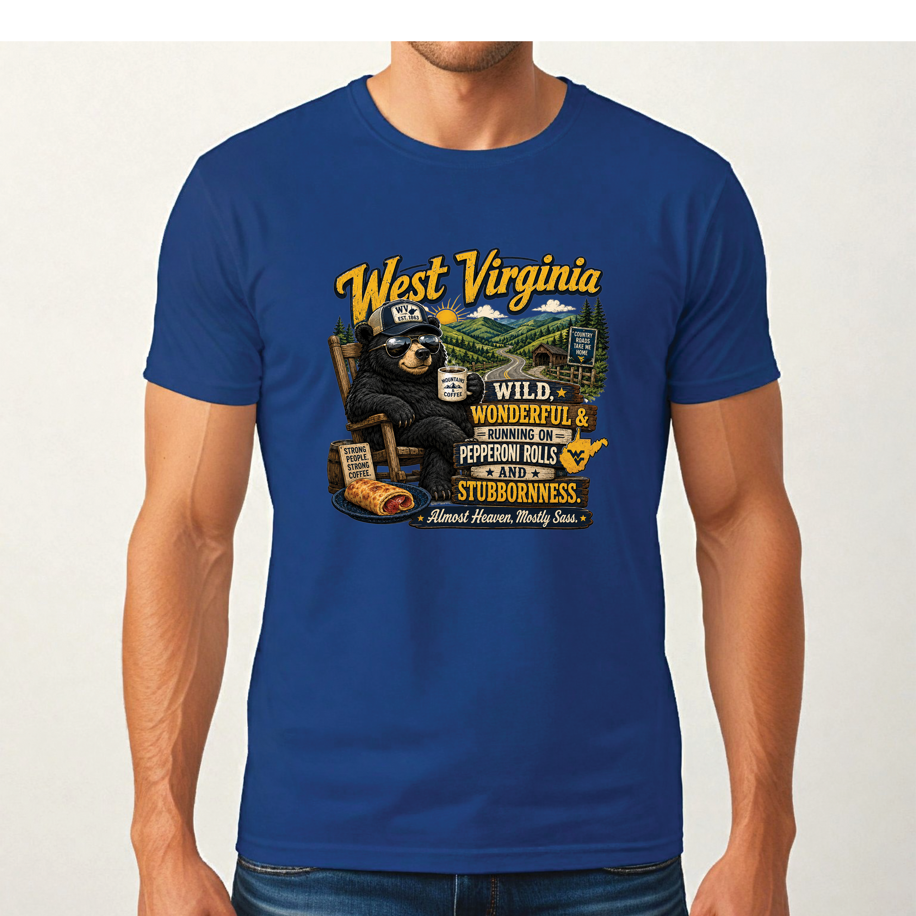 West Virginia Bear T-Shirt, Wild Wonderful Pepperoni Rolls Shirt, Funny WV Mountain Tee