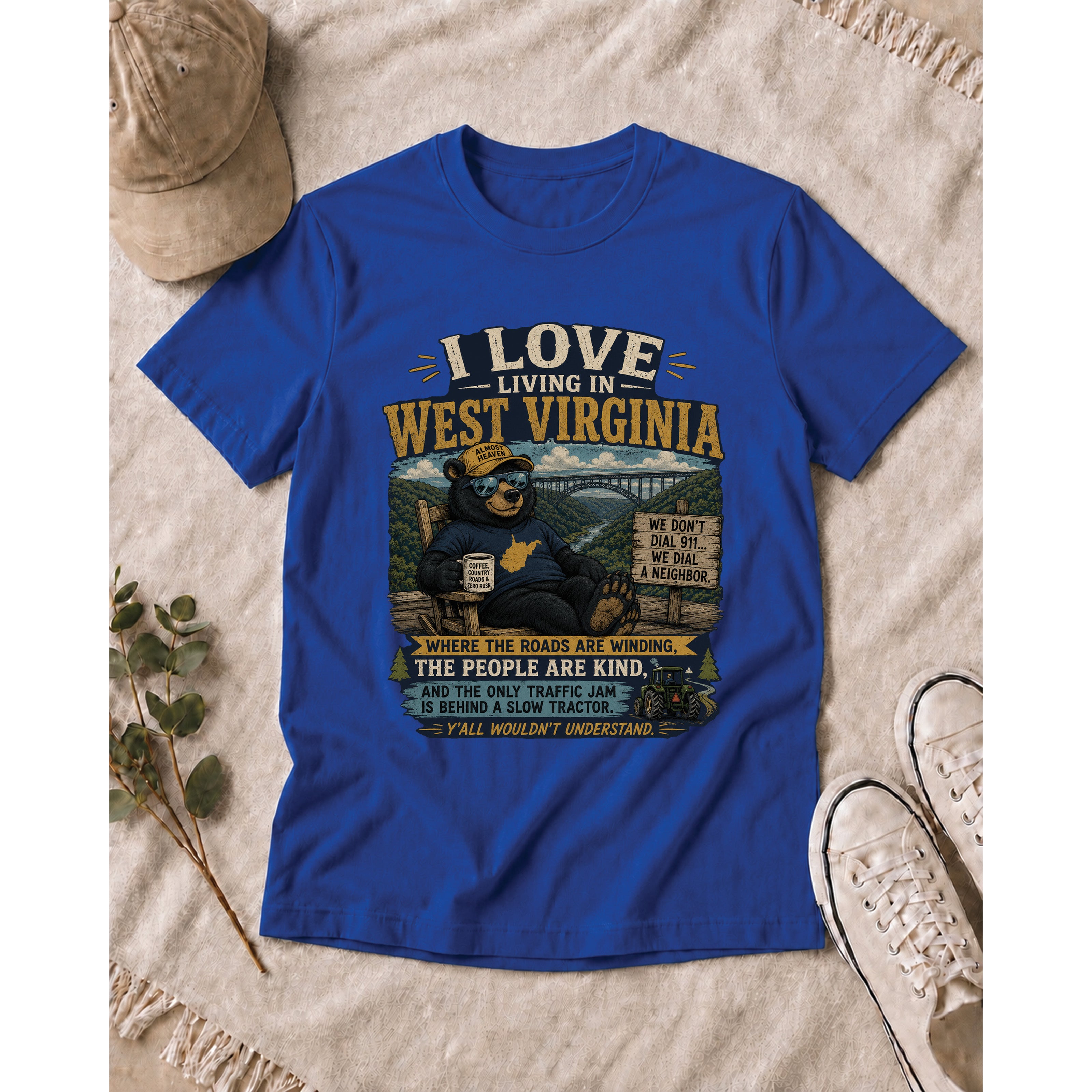 Funny West Virginia T-Shirt | I Love Living in WV Bear Shirt 1001