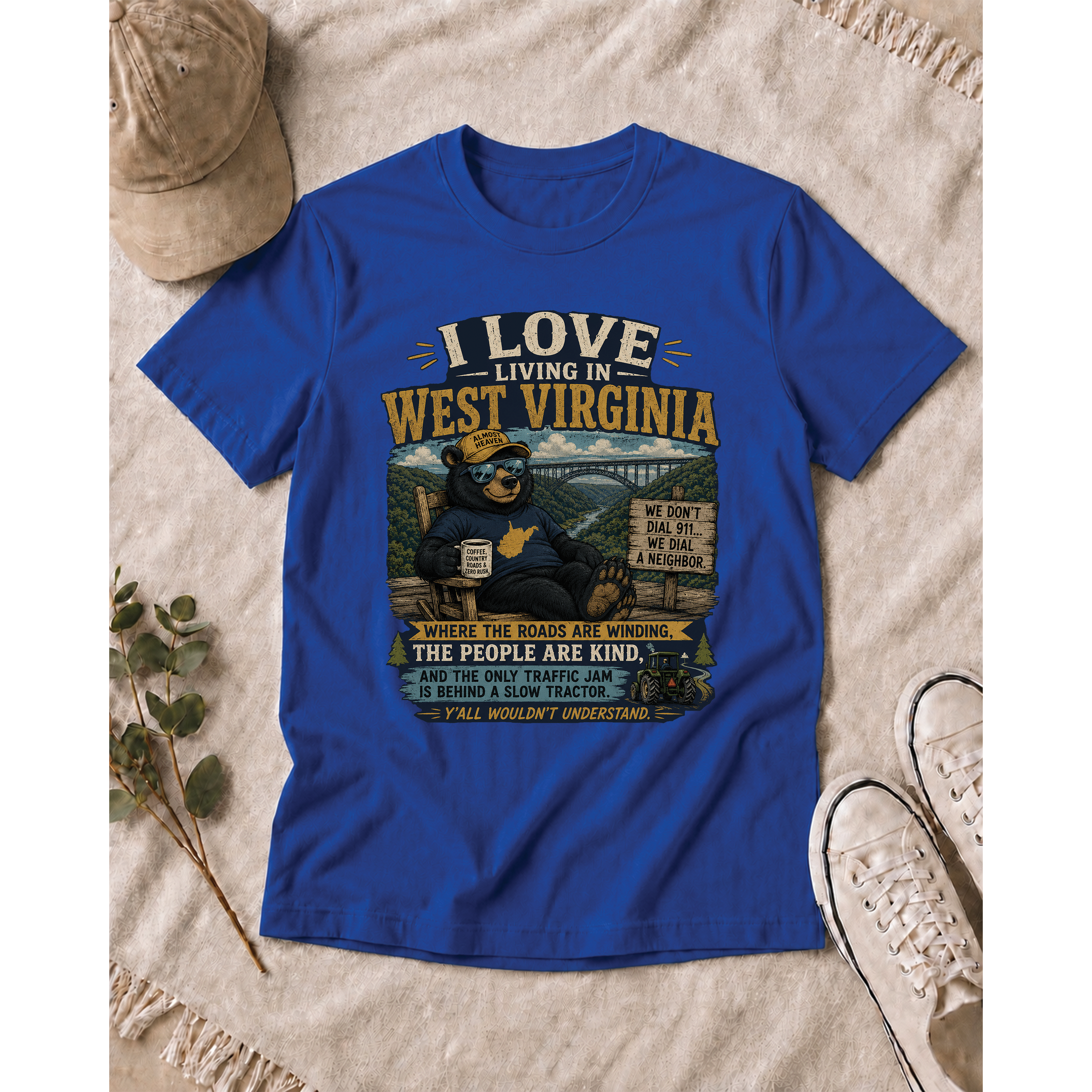 Funny West Virginia T-Shirt | I Love Living in WV Bear Shirt 1001